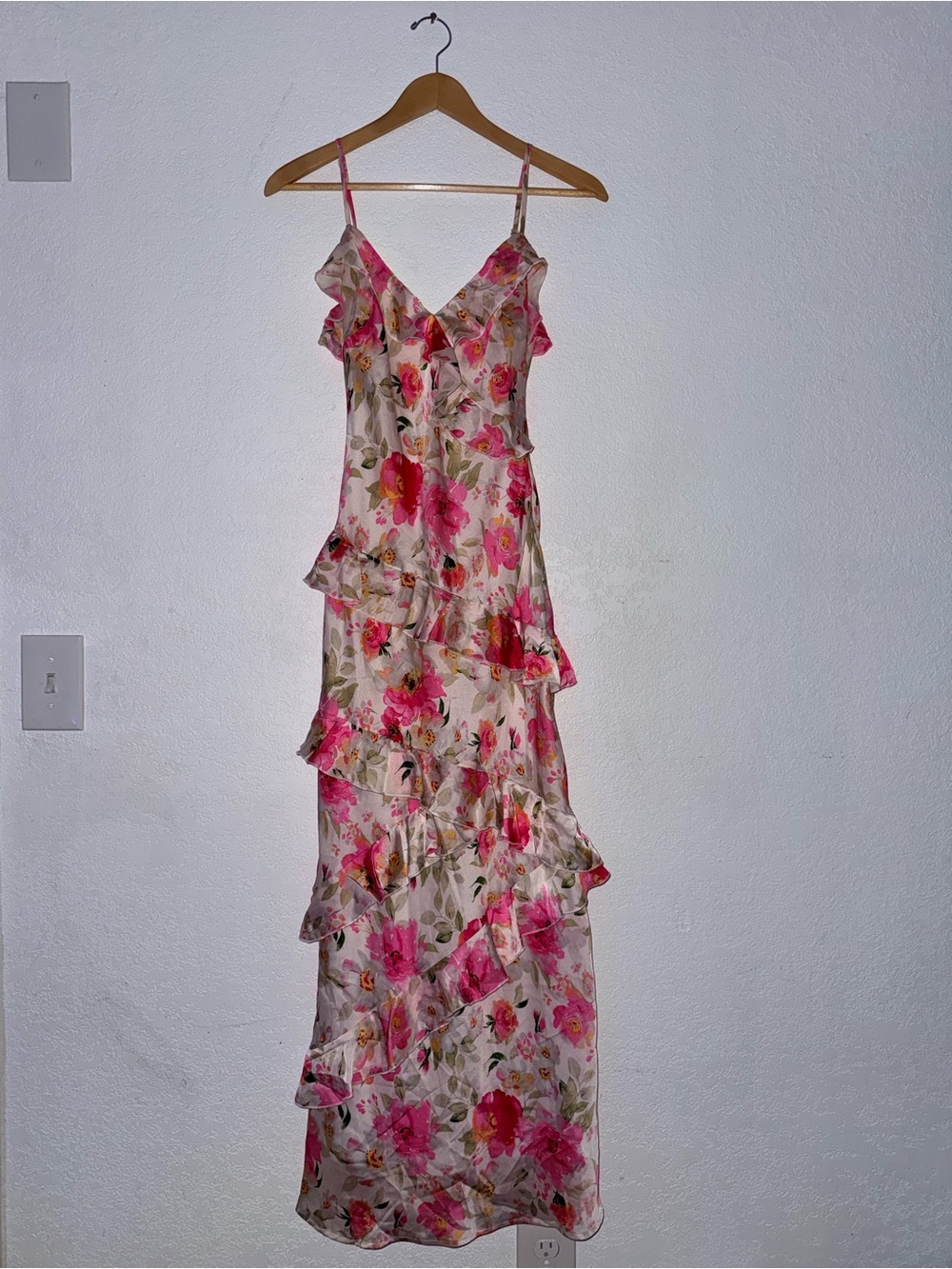 Crystal Doll Pink Floral Ruffle Maxi Dress